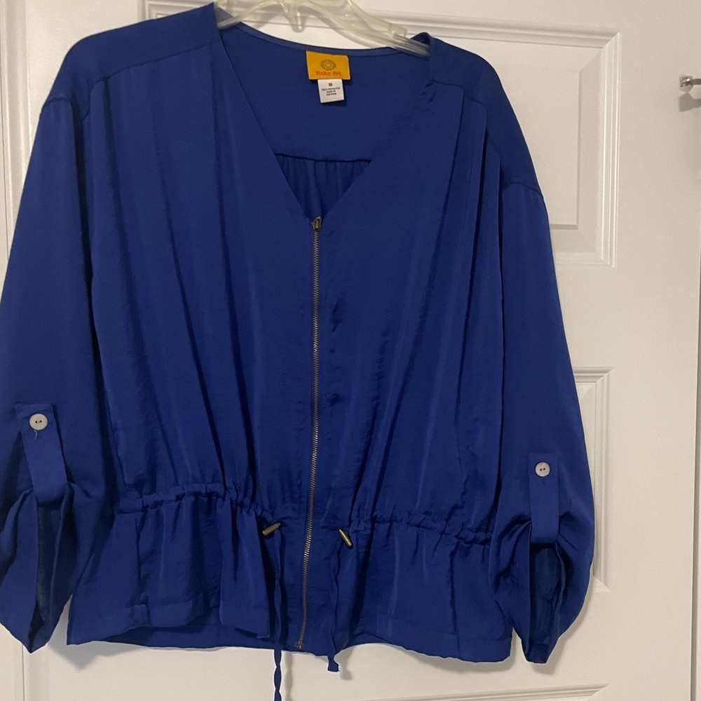 Ruby Rd. Blue Lightweight zip-up jacket with adjustable drawstring pull @ waist - Picture 11 of 15